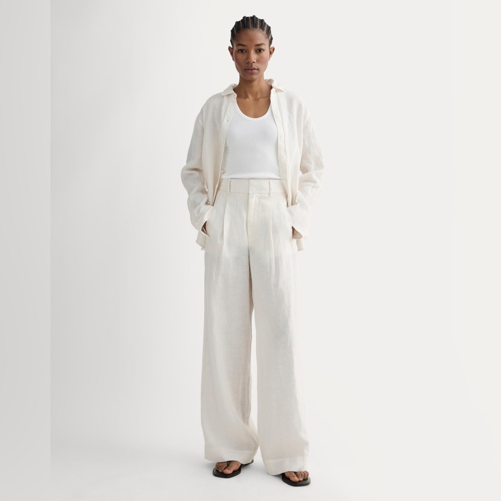 Everlane Cream Wide-Leg Linen Trousers